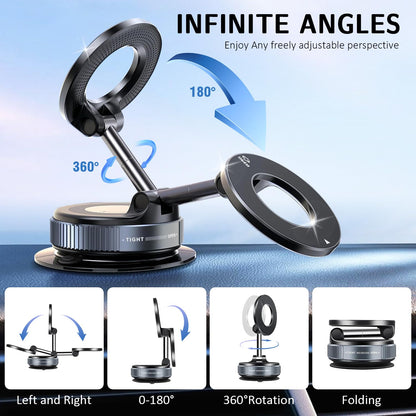 Vacuum Magnetic Phone Holder for Car,Suction Cup Car Phone Mount for Mag safe,Foldable Magnetic Phone Stand[89+LBS Strongest Suction&2800gf Magnetic]360°Adjustable Swivel Lock,for Your Car/Gym/Mirror
