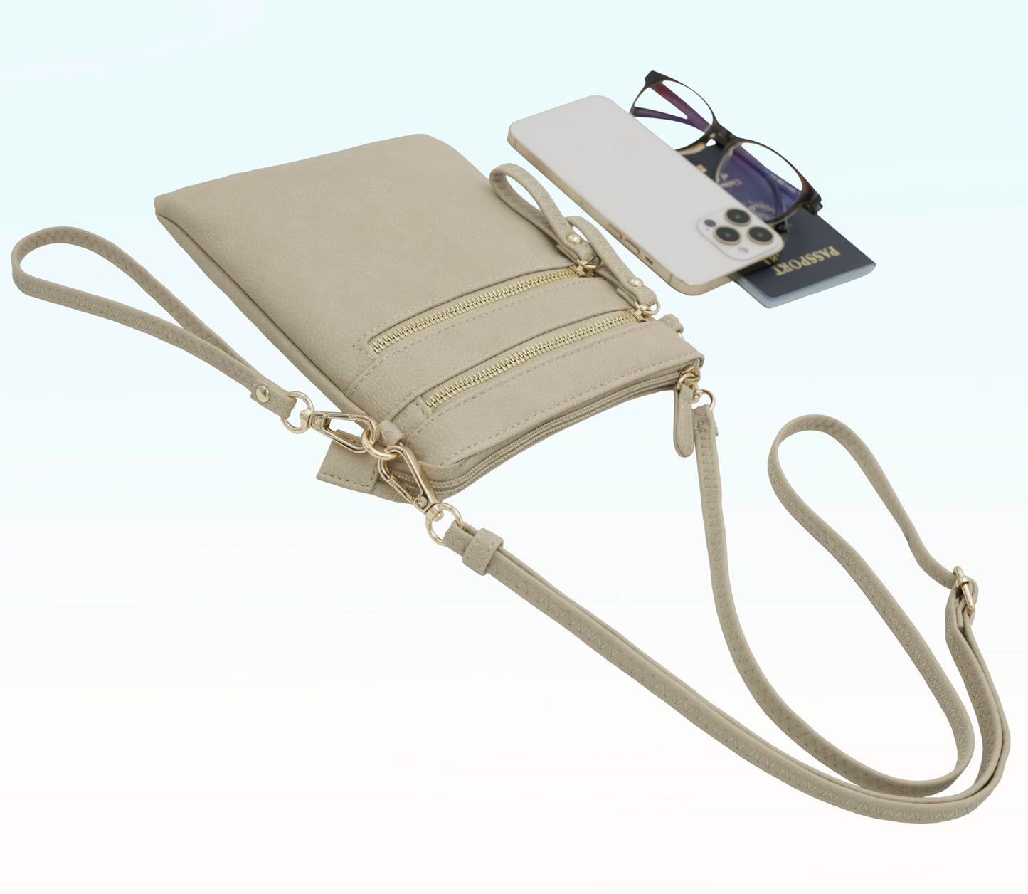 Solene Women's Faux Leather Organizer Multi Zipper Pockets Handbag With Detachable Wristlet Crossbody Bag-WU002(Brick)