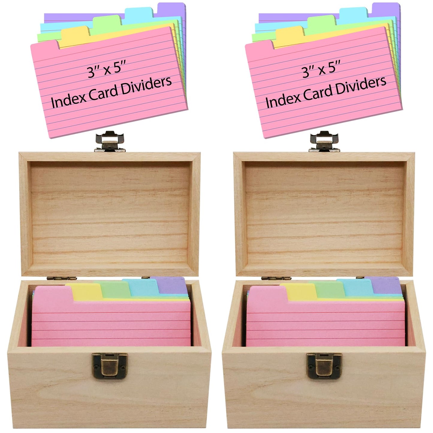 DSYIL Index Card Holder Box 3x5, Wooden Card Box with 100 Dividers, Recipe Cards Case, Business Card Organizer for Flash Card, Notecards and Study Cards, 2 Pack