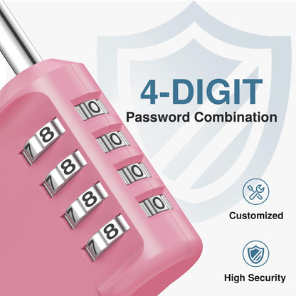 Puroma Combination Lock 4 Digit Waterproof Locker Locks Secure Outdoor Padlock for Gym Lockers, Toolboxes, Gates, Fences, Storage, Sports Locker, Cabinets (Basic Pink Rose)