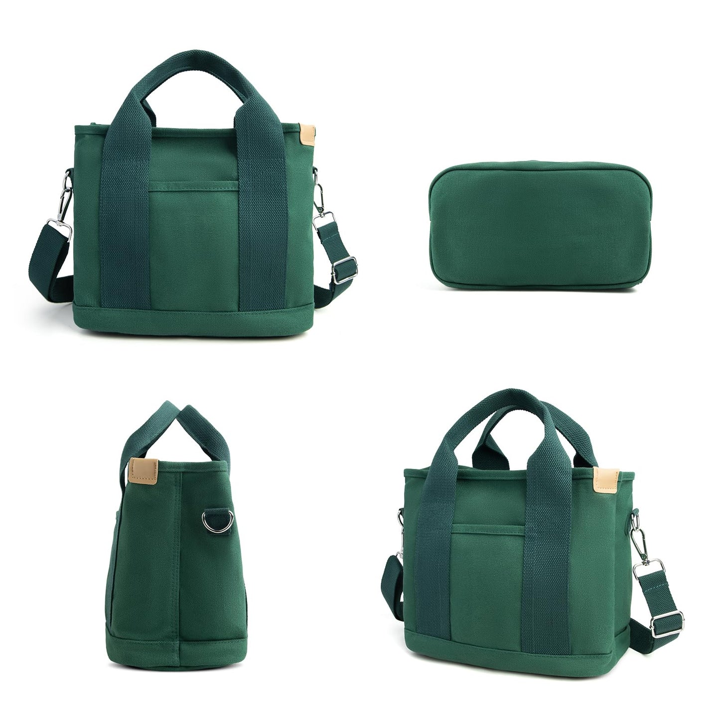 IwIeIaIrI Small Tote Bag for Women,Canvas Mini Tote Bags with Zipper and Multi Pockets,Crossbody Bag Shoulder Bag,Kids,Girls,Friends Gift(Dark Green)