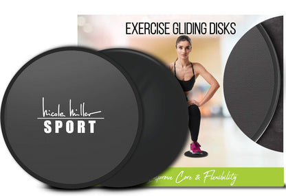 Nicole Miller Exercise Sliders for Fitness Workout [2PK], Double Sided Gilder Strength Slides Discs Work Smoothly on Any Surface for Stretch Strength Core Exercise (Black)
