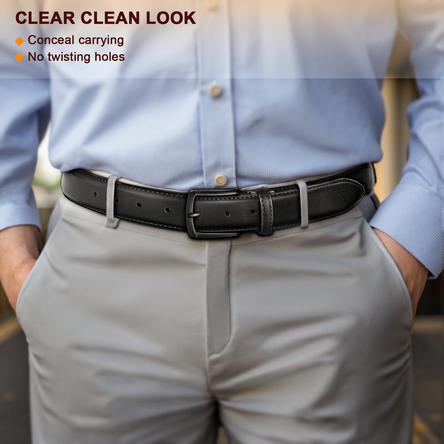 BULLIANT Men Belt 2Pack-Leather Belt 7Holes Comfortable For Men's Dress Casual Jeans 1 3/8"(Black/Deep Brown,32"-34" Waist Adjustable)