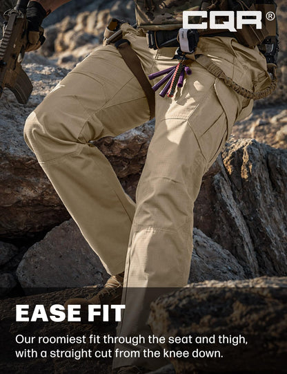 CQR Men's Tactical Pants, Water Resistant Ripstop Cargo Pants, Lightweight EDC Work Hiking Pants, Outdoor Apparel, Raider Khaki, 44W x 32L