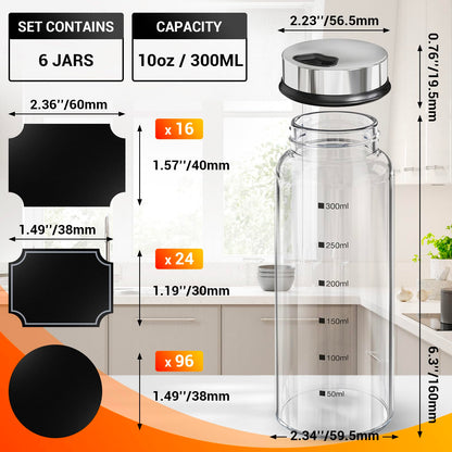 Segarty Spice Jars, 6 Pack 3 oz Spice Bottles with Shaker Lids, Glass Empty Storage Containers with Adjustable Stainless Steel Flow Top for Your Regularly Used Spices