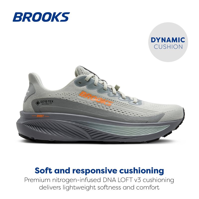 Brooks Men’s Ghost 17 GTX Waterproof Supportive Running & Walking Shoe - Smoke/Primer Grey/Orange - 9.5 Medium