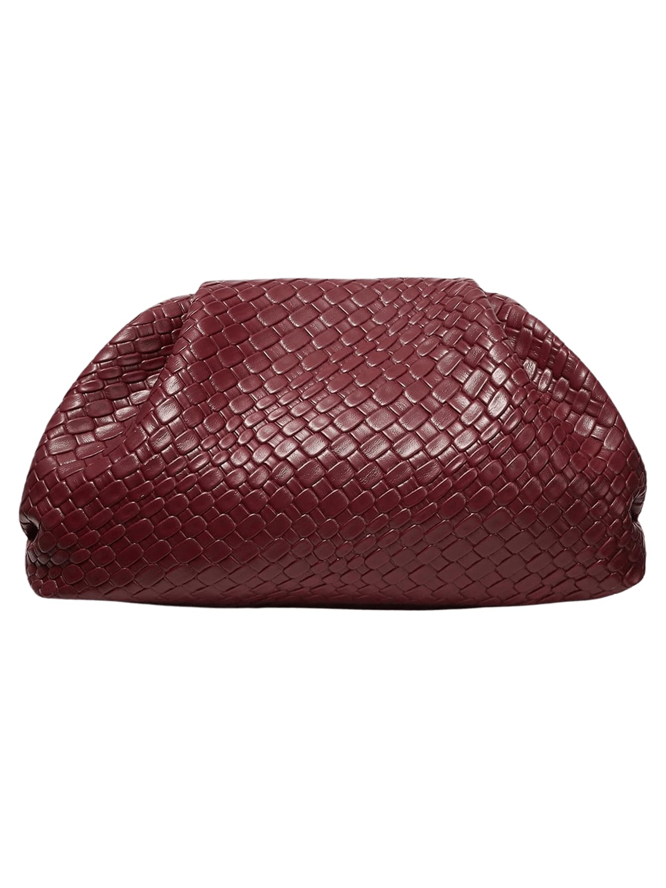 QWINEE Women's Woven Evening Bag Dumpling Clutch Purse No Strap Handbags Elegant Faux PU Leather Clutch Bag Burgundy One-Size
