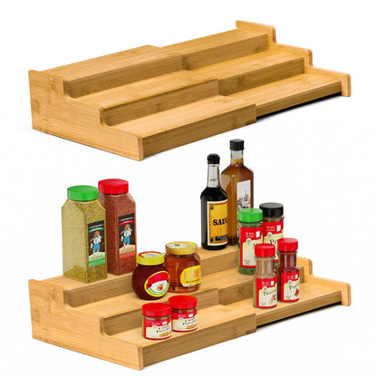 Spice Rack Organizer, 3 Tier Expandable Bamboo Spice Rack Organizer, Great for Kitchen Cabinet, Cupboard, Pantry and More-Bamboo