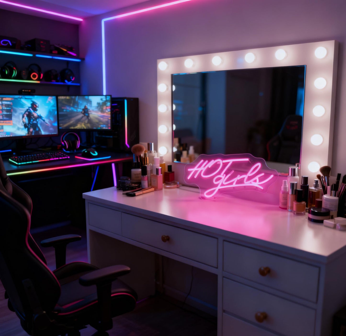 Hot Girls LED Neon Sign - USB Powered Dimmable Neon Light for Bedroom Dorm Living Room Home Decor Party Wall Table Cafe Bar Art Decorations Gift for Teen Girls Young Women 16.1 x 9.1 In