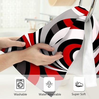 Abstract Red Black Grey White Hand Towels for Bathroom 14x28 Inch, Modern Retro Bath Hand Towels Set of 2 for Farmhouse Gym Kitchen Hotel Home Black Red Bathroom Decorations