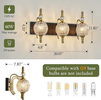 Modern Crystal Bathroom Vanity Lights Fixtures Over Mirror Black Gold Vintage 3-Lights 20 Inch Bathroom Light Fixtures Glass Crystal Vanity Lights
