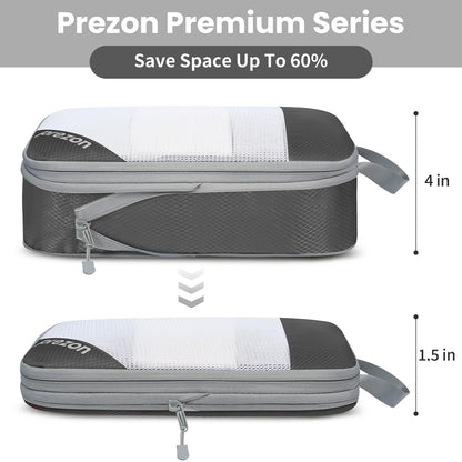 Prezon 8 Set/6 Set/4 Set Compression Packing Cubes for Travel, Lightweight Vacation Travel Essentials,Accessories for Suitcase Organizer Bags Set, Durable Luggage Organizer （6-half mesh-Grey）