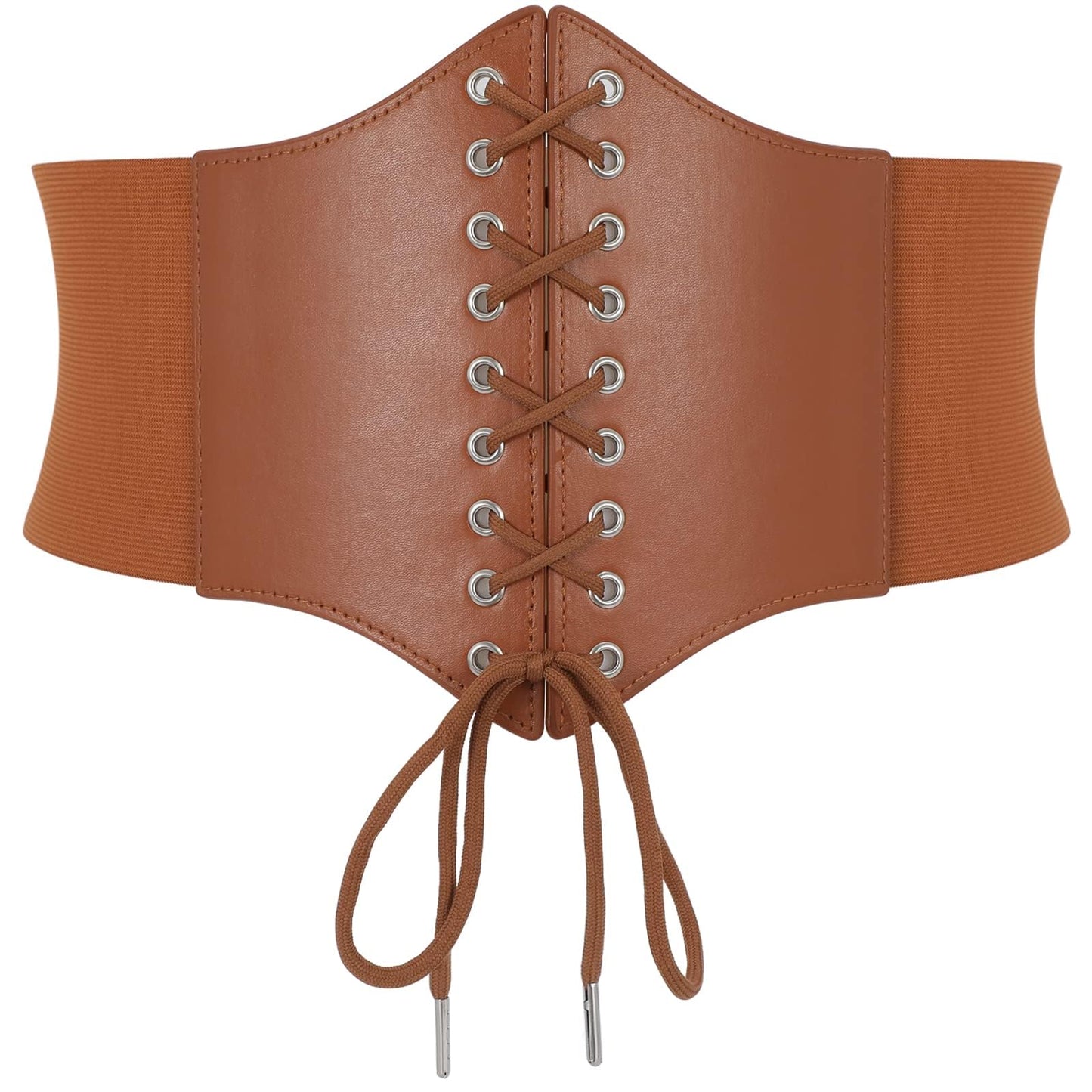 WOWOGO Corset Belt for Women Lace Up Elastic Leather Waist Corset Tied Waspie Belt for Renaissance Pirate Halloween Costume