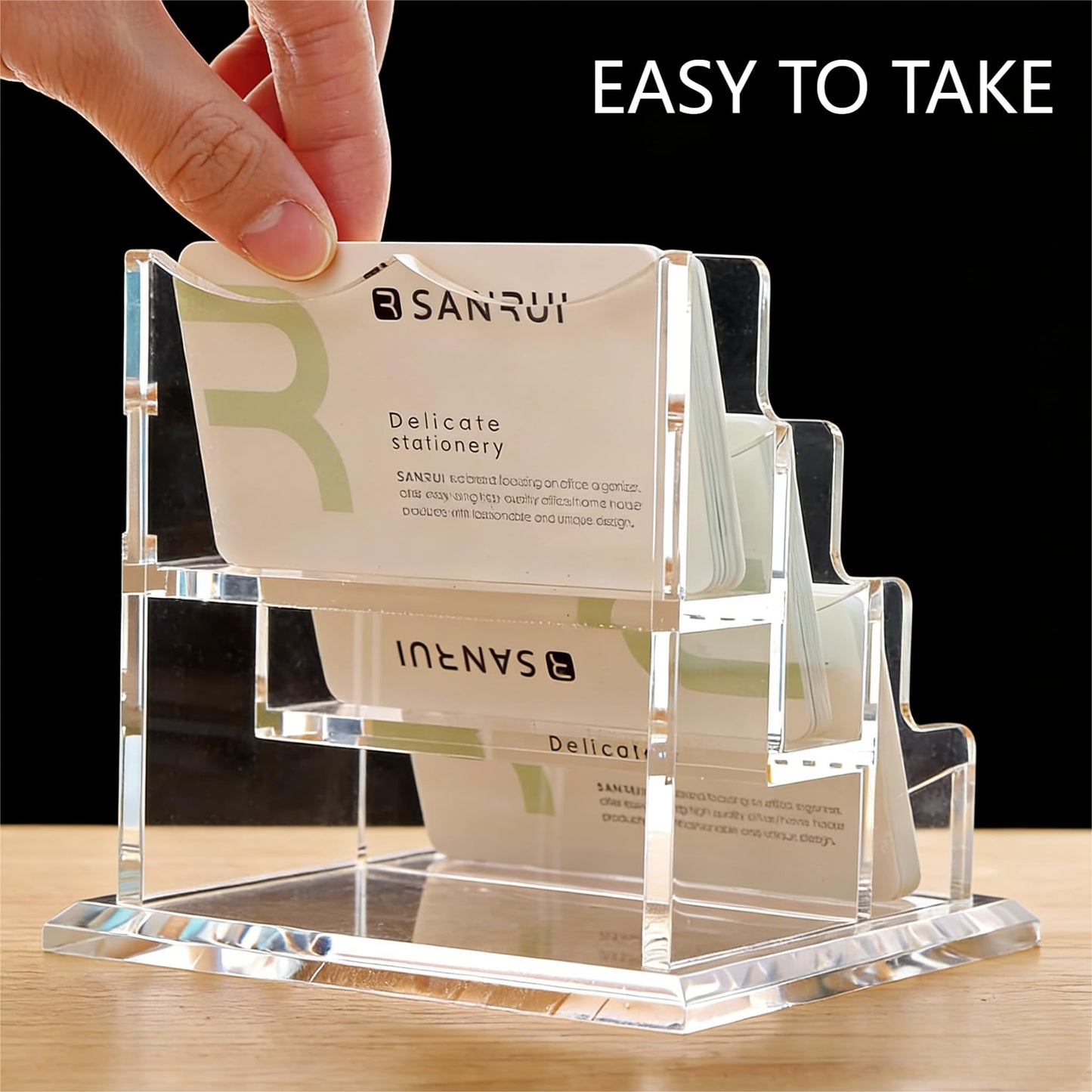 YUXUN Business Card Holder Display for Desk, Clear Acrylic Cards Organizer 3 Tier 3 Slots, Business Card Stand for Men and Women 1 Pack (3 slots) 3slots