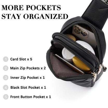 BOSTANTEN Small Sling Bag Crossbody Bags for Women Trendy Crossbody Purse Leather Chest Bag, Deep Black