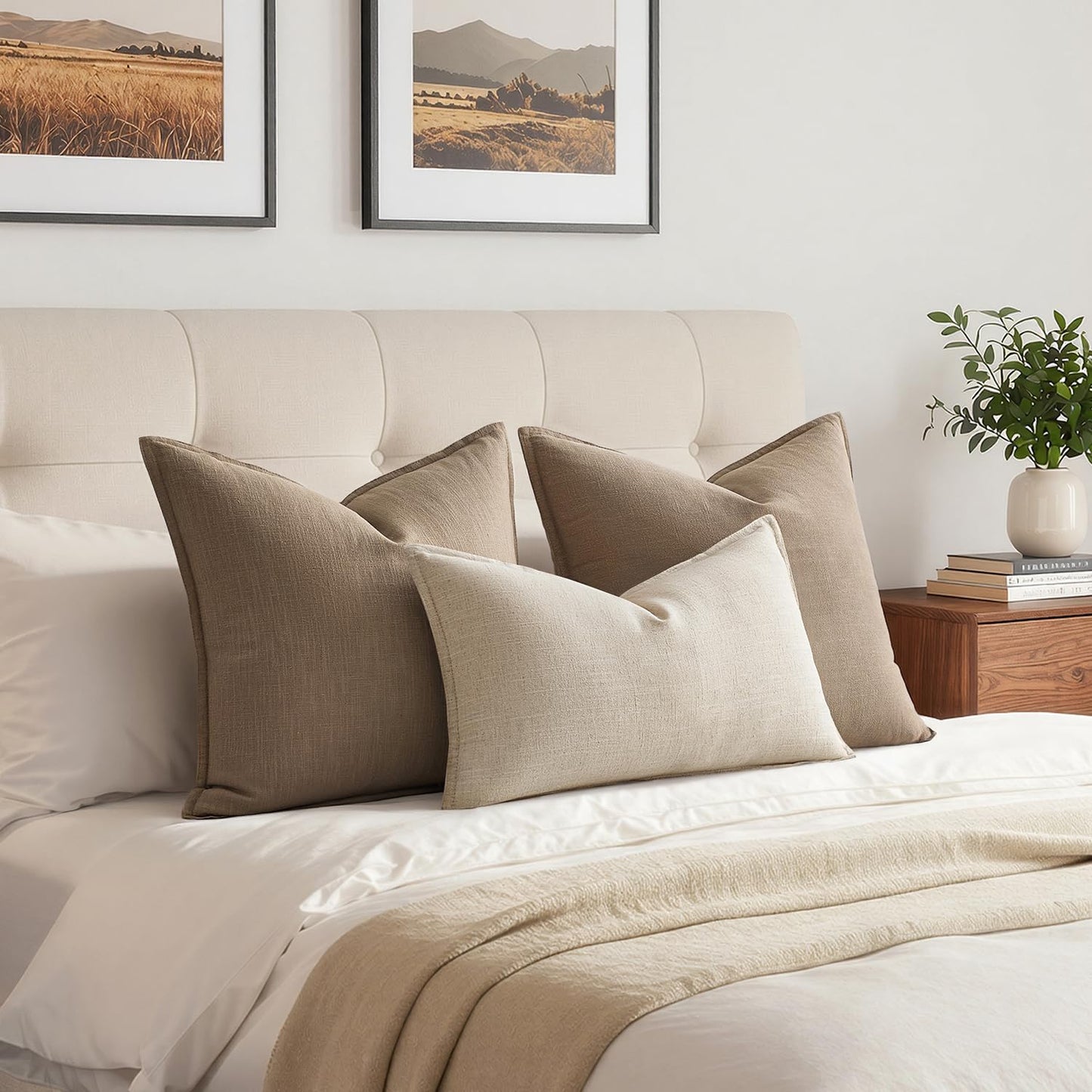 MIULEE Decorative Linen Lumbar Pillow Covers 12x20 Inch Natural Beige Boho Farmhouse Neutral Christmas Couch Throw Pillows for Bed Pack of 1 Accent Modern Pillowcase Sofa Livingroom Home Decor