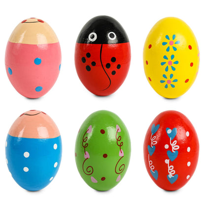 SallyFashion 6 PCS Wooden Shaker Eggs for Toddlers, Egg Maracas Percussion Shakers Musical Instruments for Party Favors Goodie Bag Stuffers Classroom Prizes