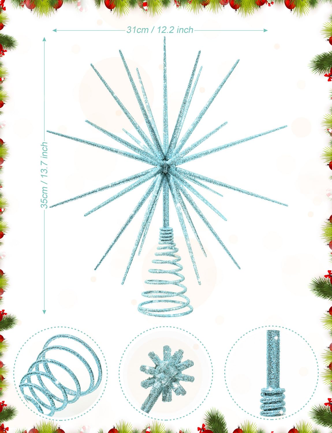 13.7 Inch Blue Christmas Tree Topper - 3D Burst Blue Tree Topper, Exploding Star Christmas Tree New Year Holiday Tree Decoration