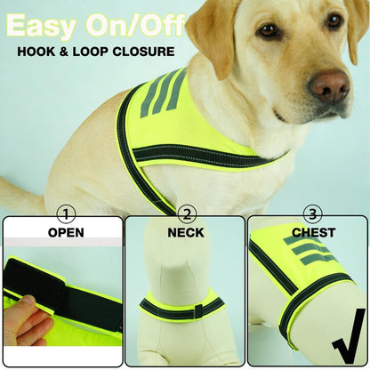 DENTRUN Dog Reflective Vest, High Visibility Safety Vest for Small Medium Large Dogs, Easy-On Adjustable Reflective Jacket for Outdoor Hunting Night Walking Jogging, Bright Green