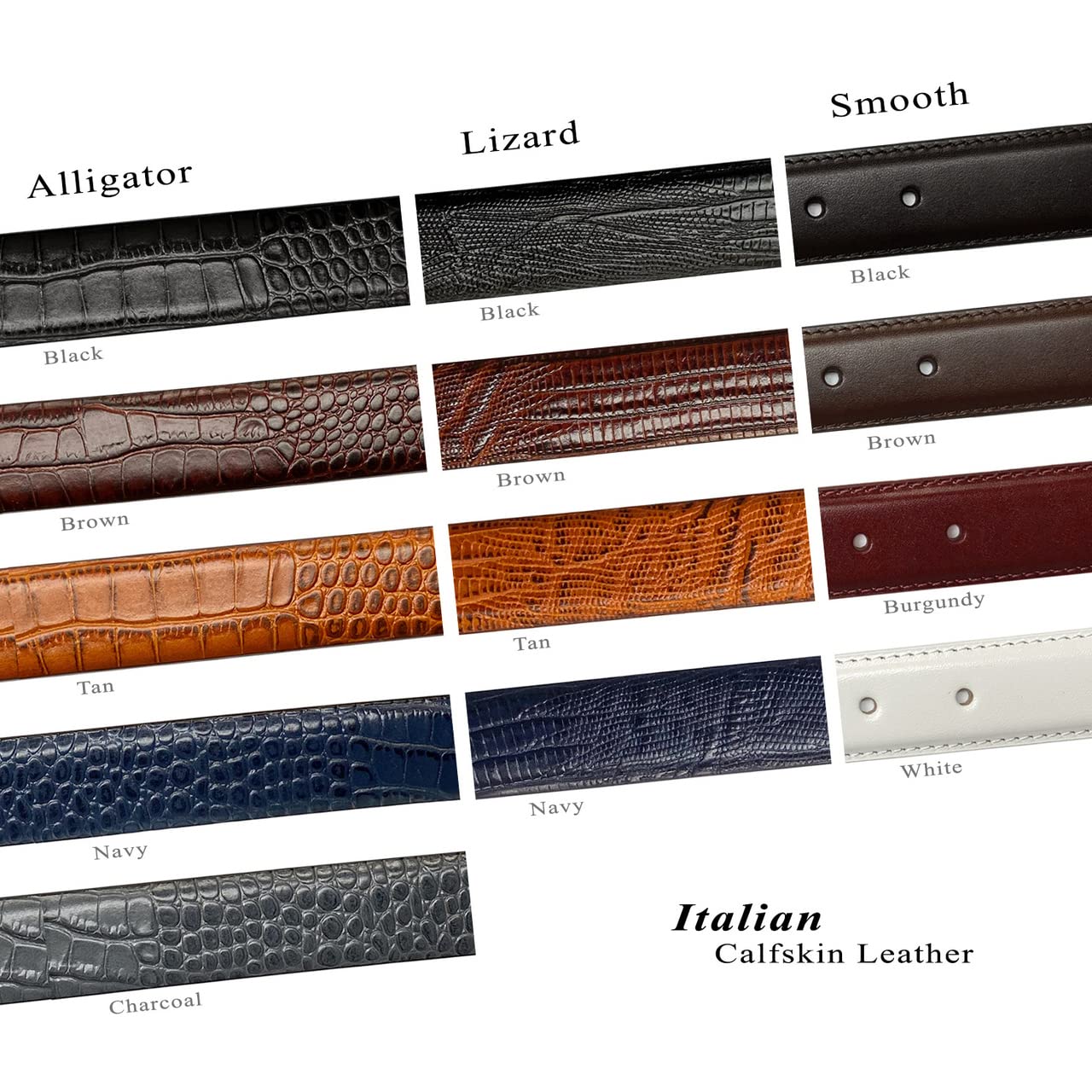 Andrew Men's Dress Belt Solid Brass Buckle (Gold) Italian Calfskin Genuine Leather Dress Belt 1-1/8"(30mm) Wide (Alligator Black, 36)