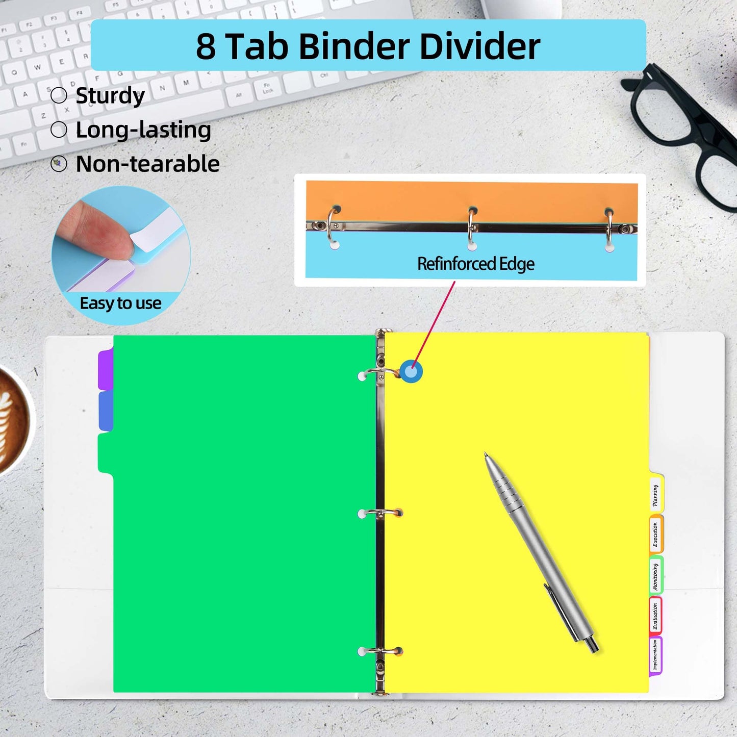 24PCS/3 Set 3-Ring Binder Dividers with Tabs,8 Tab Plastic File Dividers,Binder Separators with tabs for Office/School Supplies