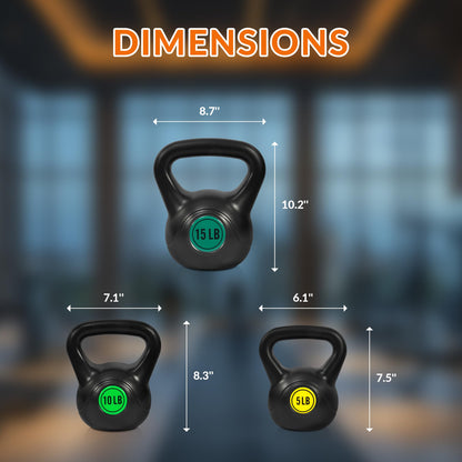 Fitvids Wide Grip 3-Piece or 4-Piece Kettlebell Exercise Fitness Weight Set, Include 5 lbs, 10 lbs, 15 lbs and 20 lbs, Set of 3 or Set of 4