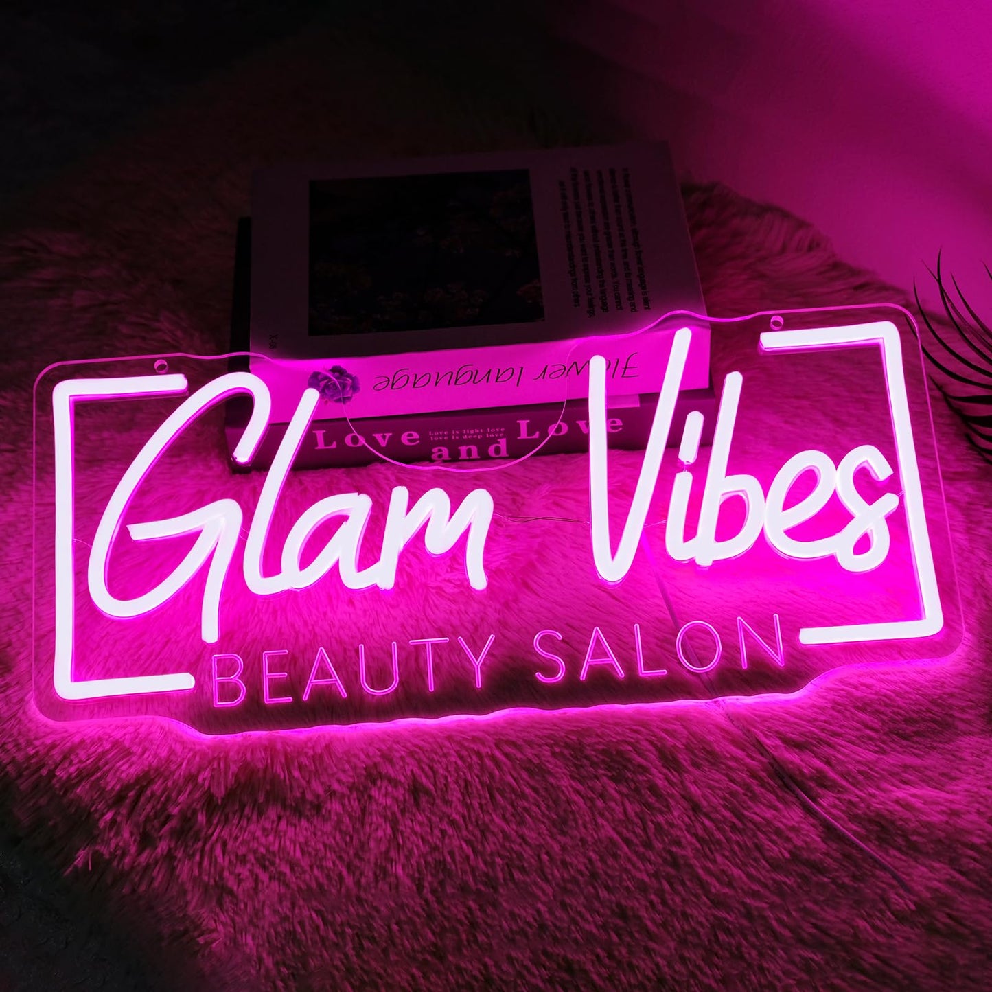 Runalosa Glam Vibes Beauty Salon Neon Sign for Business Dimmable Pink Girl Neon Light Sign Letters Led Signs for Wall Decor Spa Makeup Room Shop Plaque Lash Nail Studio Decoration 16.5" x 7.5"