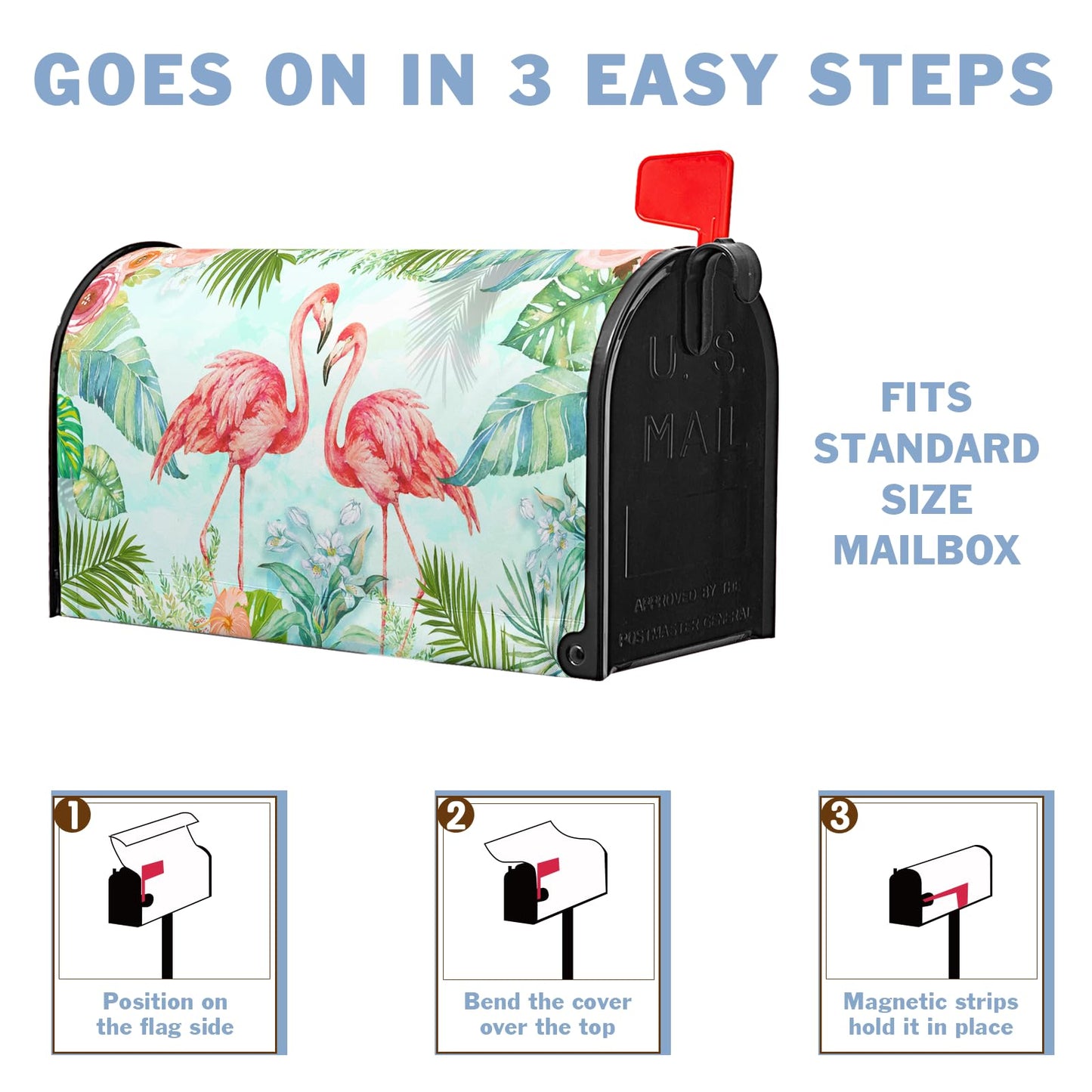 Summer Mailbox Covers Flamingo Flowers Tropical Mailbox Cover Post Letter Box Cover for Garden Standard Size 21x18 in Mail Box Wraps for Yard Home Decor