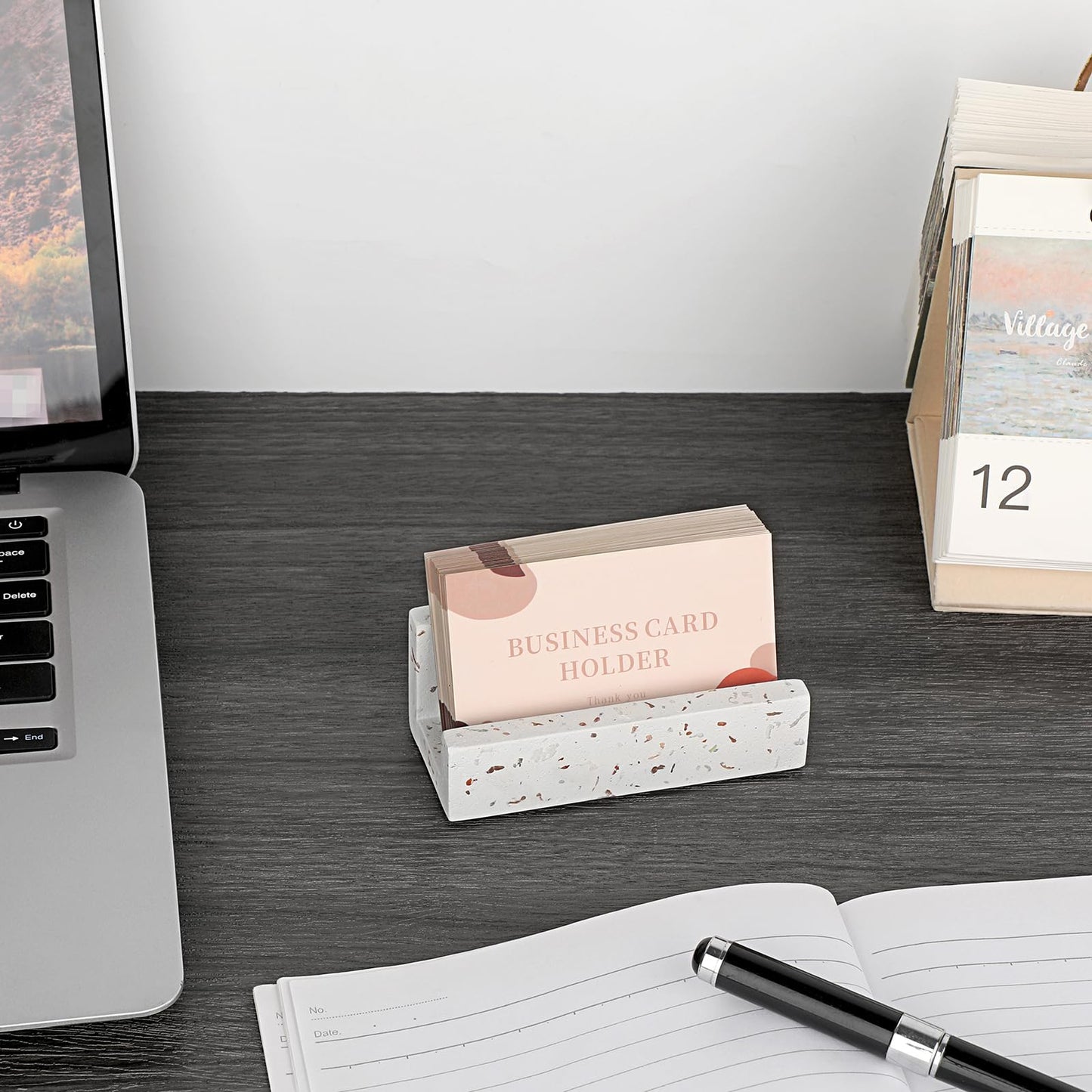 Hipiwe Business Card Holder for Desk Terrazzo Business Card Display Stand Desktop Cards Display Stand for Women Men Concrete Business Card Stand Organizer for Office