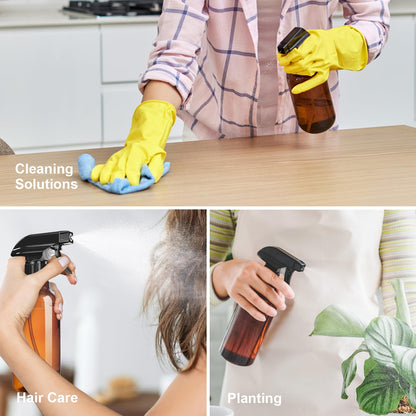 Spray Bottles 2-Pack, 10 Oz, Mist & Stream, Heavy Duty Spraying Empty Water Sprayer Bottle, BPA Free Plastic Refillable Containers for Cleaning Solutions, Plants, Hair, Essential Oils (Clear)
