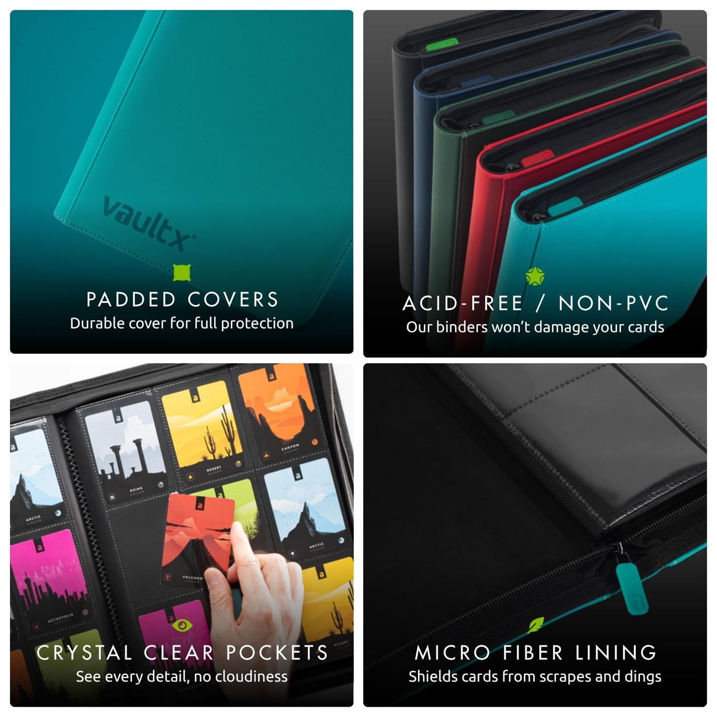 Vault X 9 Pocket Trading Card Zip Binder, 360 Cards, Premium Exo-Tec Album Material, 20 Side-Loading Pages, Folder for Collectible Games, Sports, TCG (Teal)
