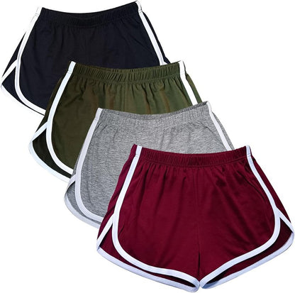 Cameway Women's Cotton Yoga Shorts - 4 Pack Athletic Dance & Cycling Summer Wear | Comfortable Fit
