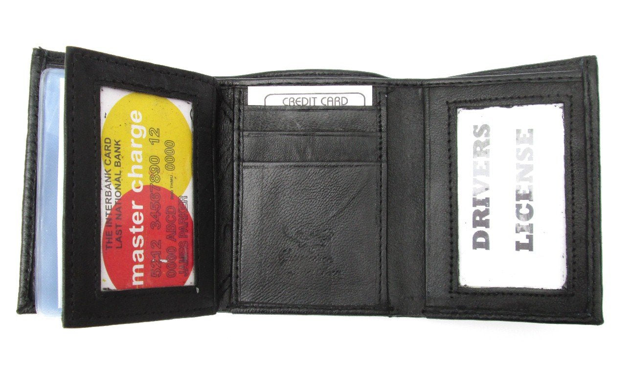 Dangerous Threads Mens Black Leather Wallet Lamb Classic Trifold 731