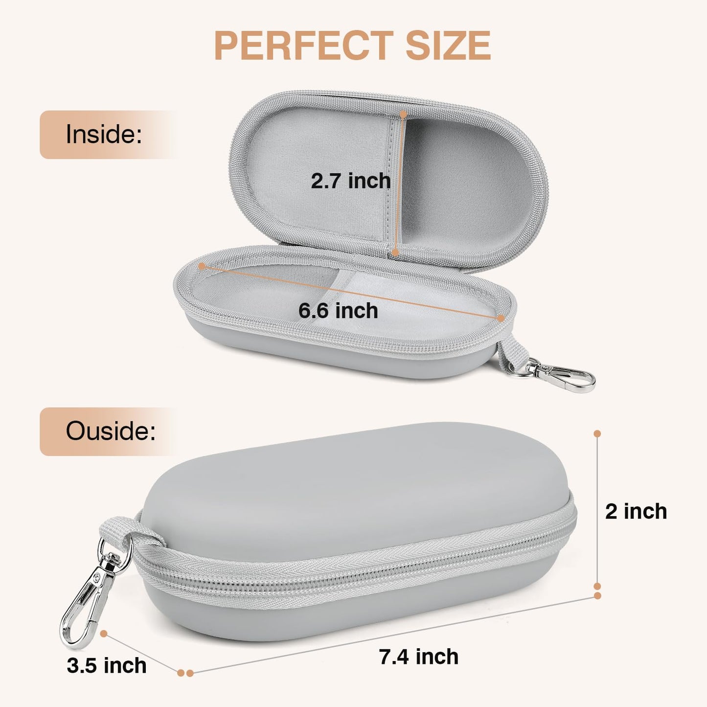 Marvolia Double Eyeglasses Case Hard Shell Dual Glasses Case with Clip & Zipper Closure Travel Sunglasses Organizer Portable Eyewear Storage Box for Men Women - Grey