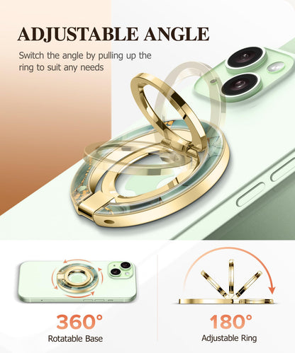 GVIEWIN Magnetic Phone Ring Holder, Compatible with MagSafe Phone Grip with Adjustable Stand, Magnet Phone Ring Kickstand for iPhone 17/16/15/14/13/12 Pro Max Plus Air/Other Phones (Glitter/Silver)