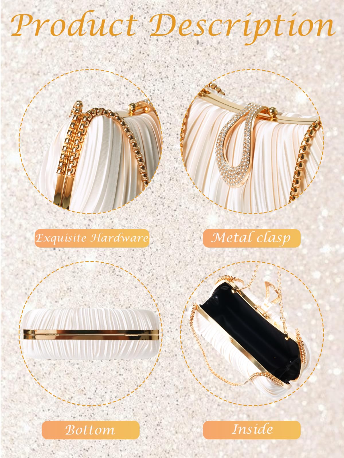 Gold Clutch Purses for Women - Elegant Sparkling evening bags for Wedding Galas, Prom Nights, Cocktail Parties& Formal Events