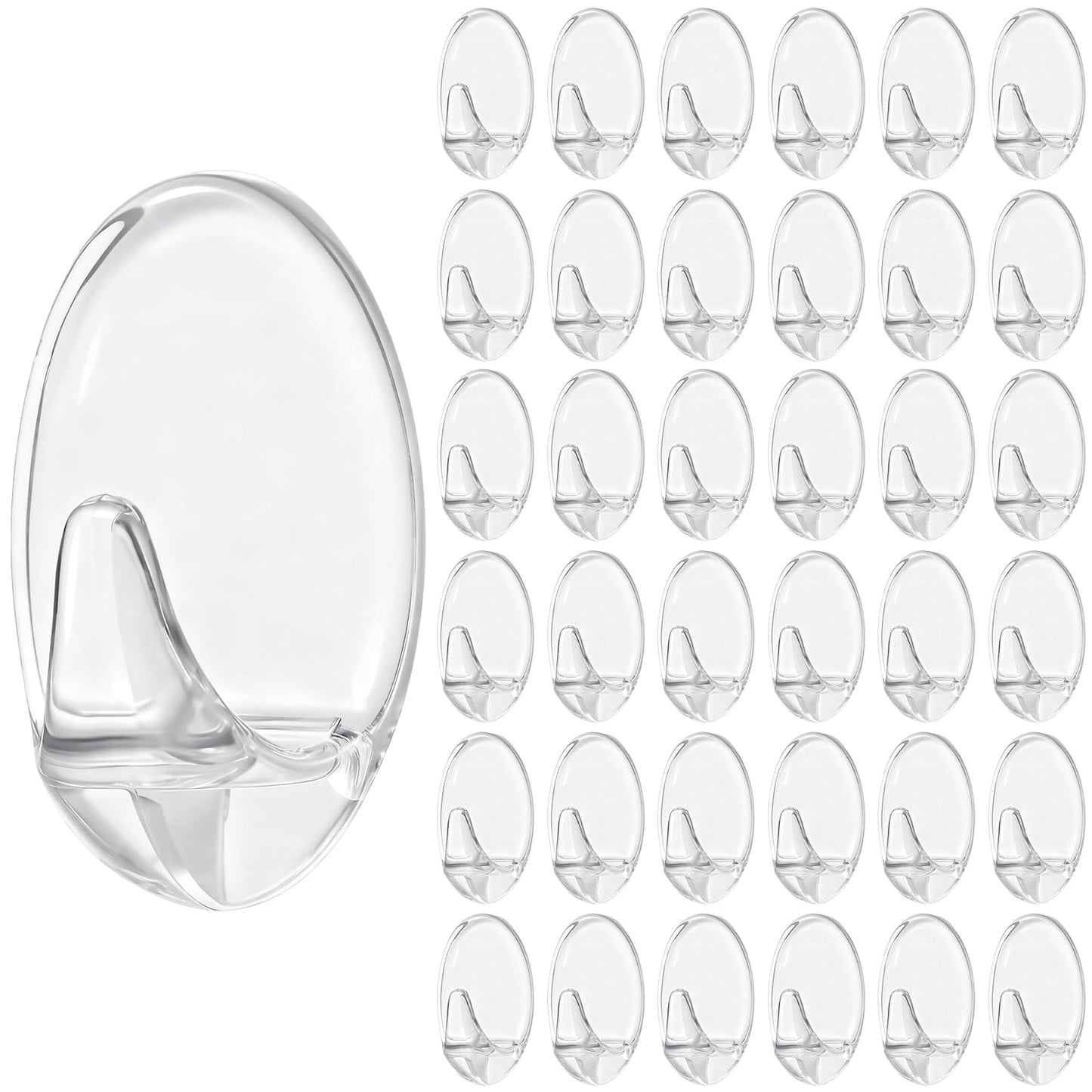 Teenyyou 36 Pcs Assorted Sizes Self Adhesive Utility Hooks, Christmas Plastic Sticky Wall Door Heavy Duty Hooks Plastic Hangers for Bathroom Towels Clothes Keys String Lights (Clear,Single Size)