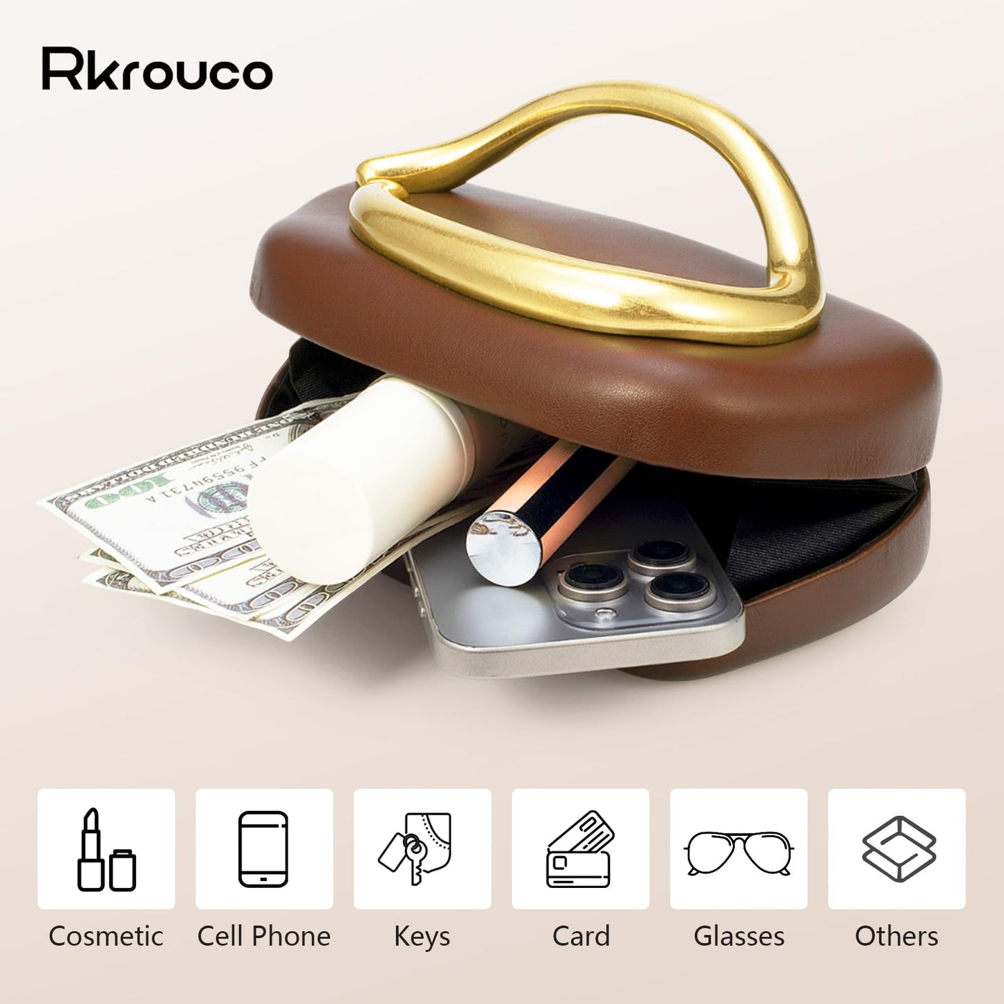 PU Leather Women's Evening Handbags Chocolates Clutch Purse Easy Match with Chain Crossbody Metal Decoration Shoulder Bag (Coffee)