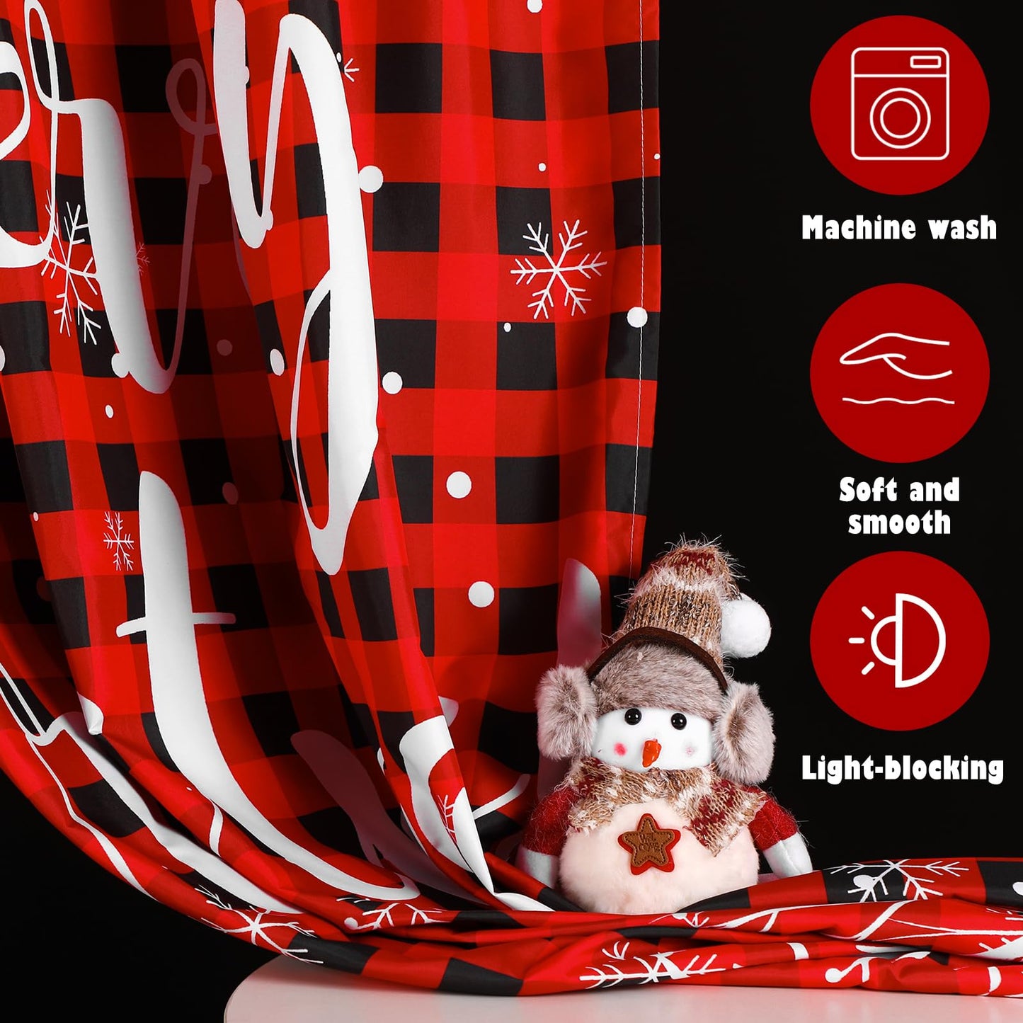 Fanfanwin Christmas Curtains 52" w x 84" l Black and Red Buffalo Christmas Tree Reindeer Window Curtain Farmhouse Xmas Window Drapes for Living Room Bathroom Home Decoration