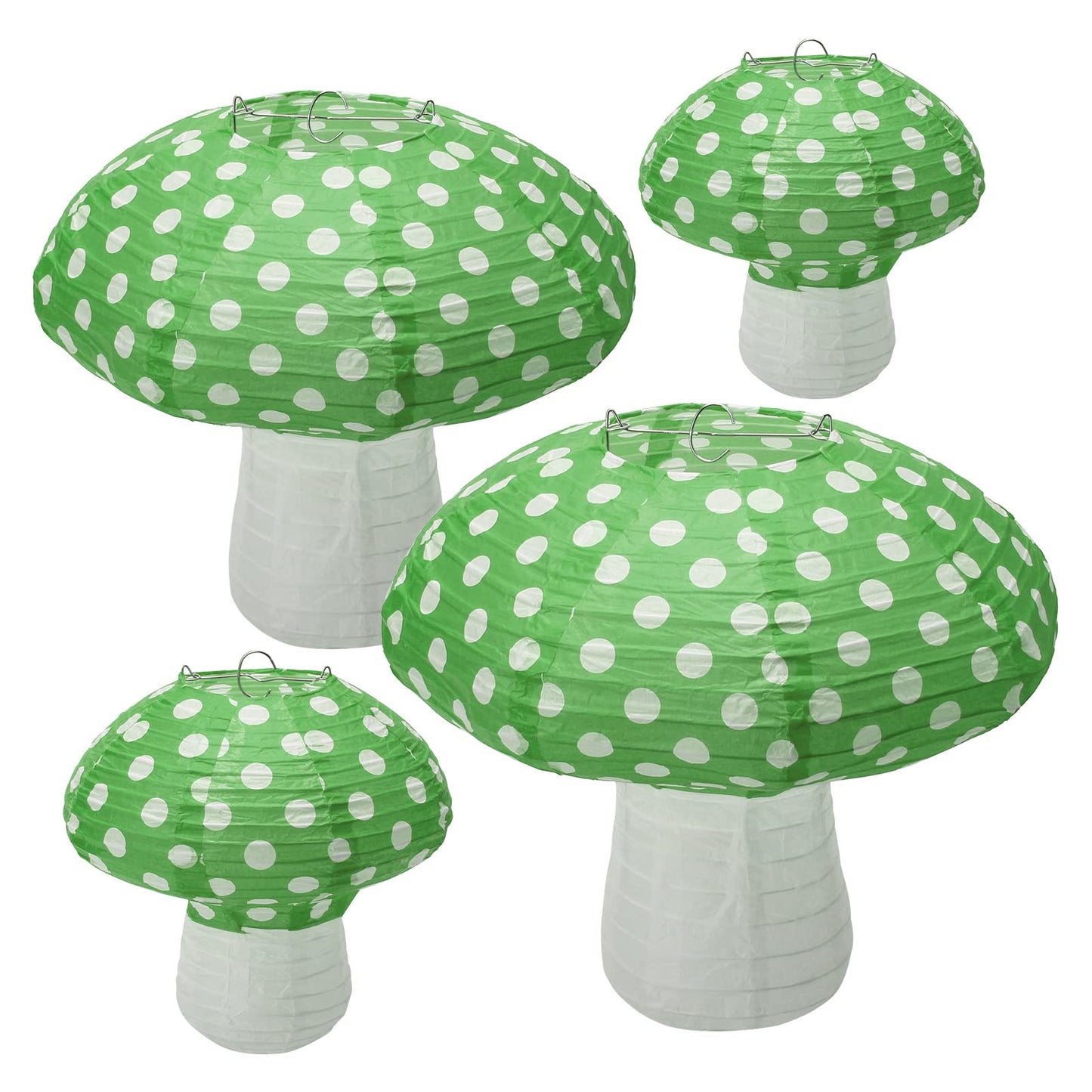 4Pcs Mushroom Shaped Paper Lanterns, Windspeed Large 8 and 12 Inch Lanterns for Nursery Garden Christmas Party Decoration (Green)