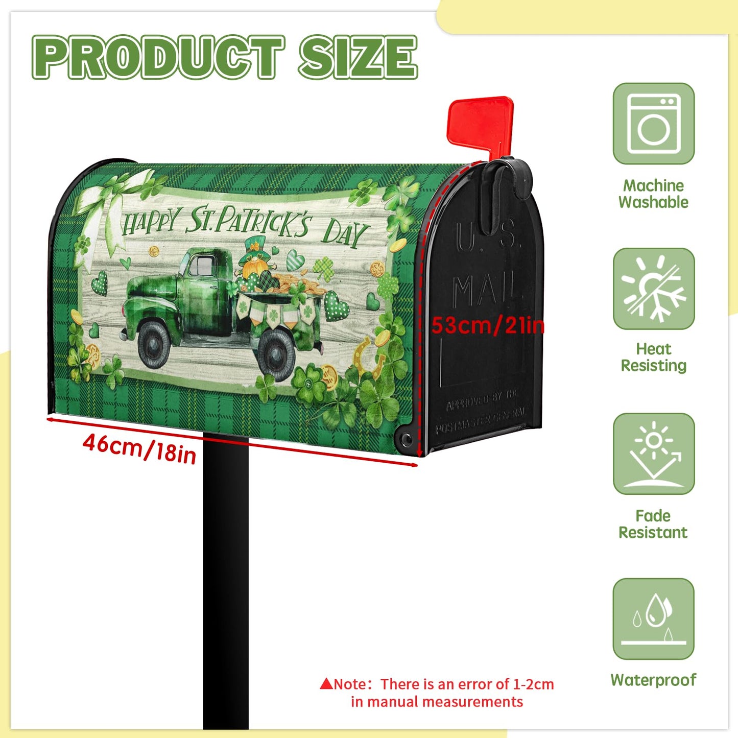 VentuCoven St Patricks Mailbox Covers Magnetic - Truck Mailbox Cover - for Garden Farmhouse Decor - Standard Size 21x18 in - Clover Buffalo Plaid Green