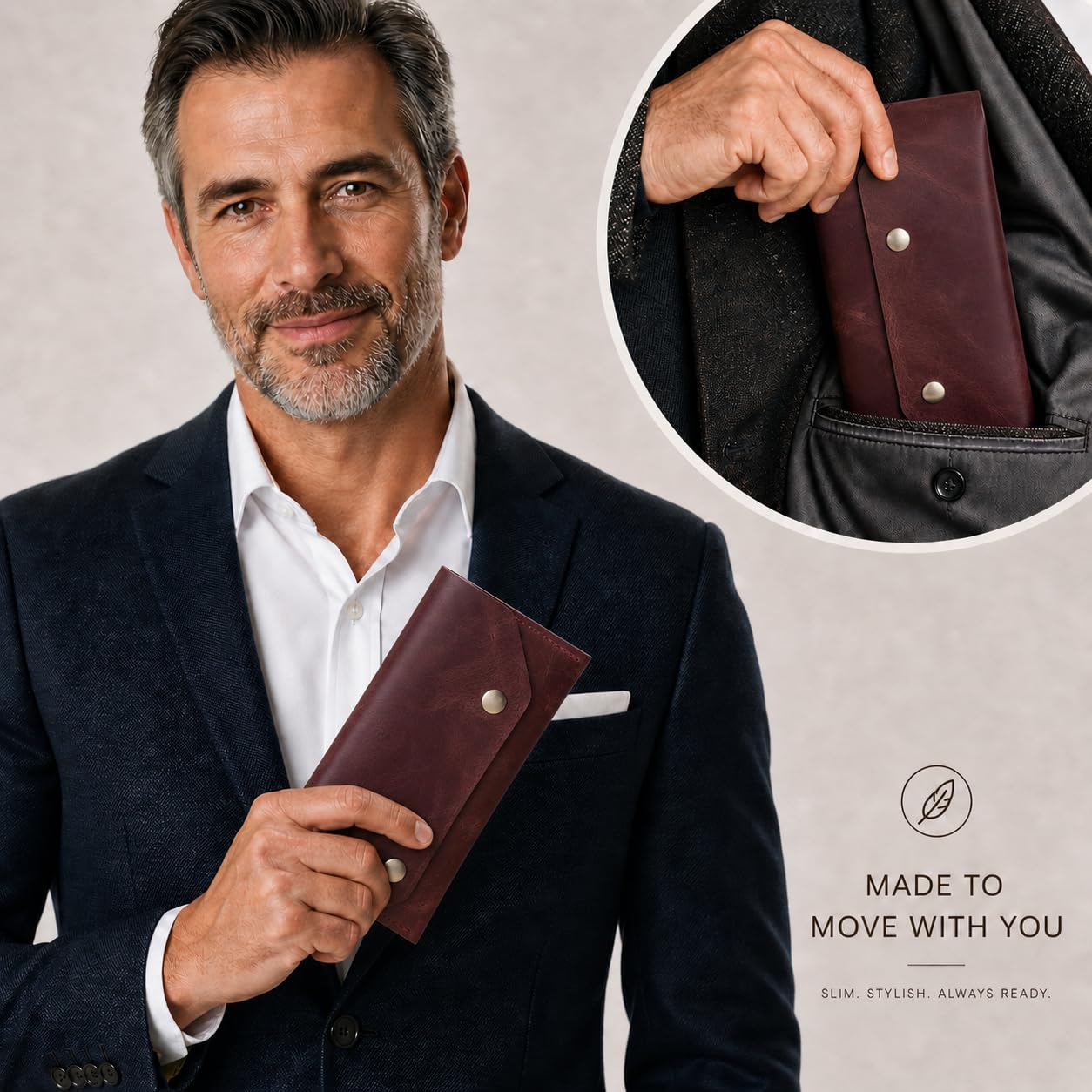 ZEMARS Genuine Leather Cash Envelope Wallet, Two Snap Money Pouch for Men and Women, Reusable Budget Envelope Wallet, Slim Organizer for Cash, Cards, Receipts, Checks and Keys (Burgundy)