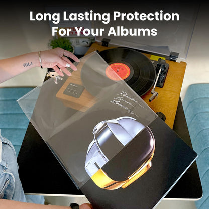 EVEO 25 Vinyl Record Sleeves Outer – Crystal Clear Outer Vinyl Sleeves LP Album Covers 12.75"x12.75" | Perfect Fit Protective 3 Mil Protection for Single & Double LPs - Archival Standard