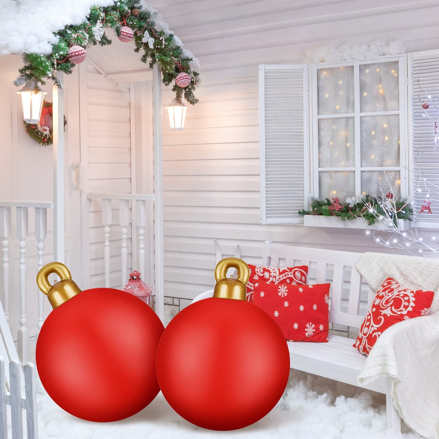 2 Pieces 32 Inch Giant PVC Inflatable Christmas Decorated Ball Ornaments Outdoor Large Xmas Blow Ball Decorations for Christmas Themed Party Ornaments(Solid,Red)
