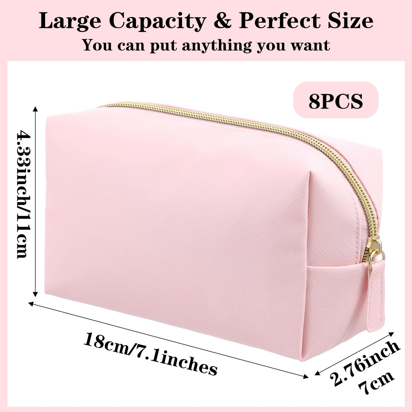 hidyuuoo 8 Pcs Makeup Bag Pu Leather Cosmetic Pouch Waterproof Small Toiletry Bag Portable Cosmetic Organizer Water Resistant Storage Purse for Lady Women Daily Storage Travel Organizer (Medium)