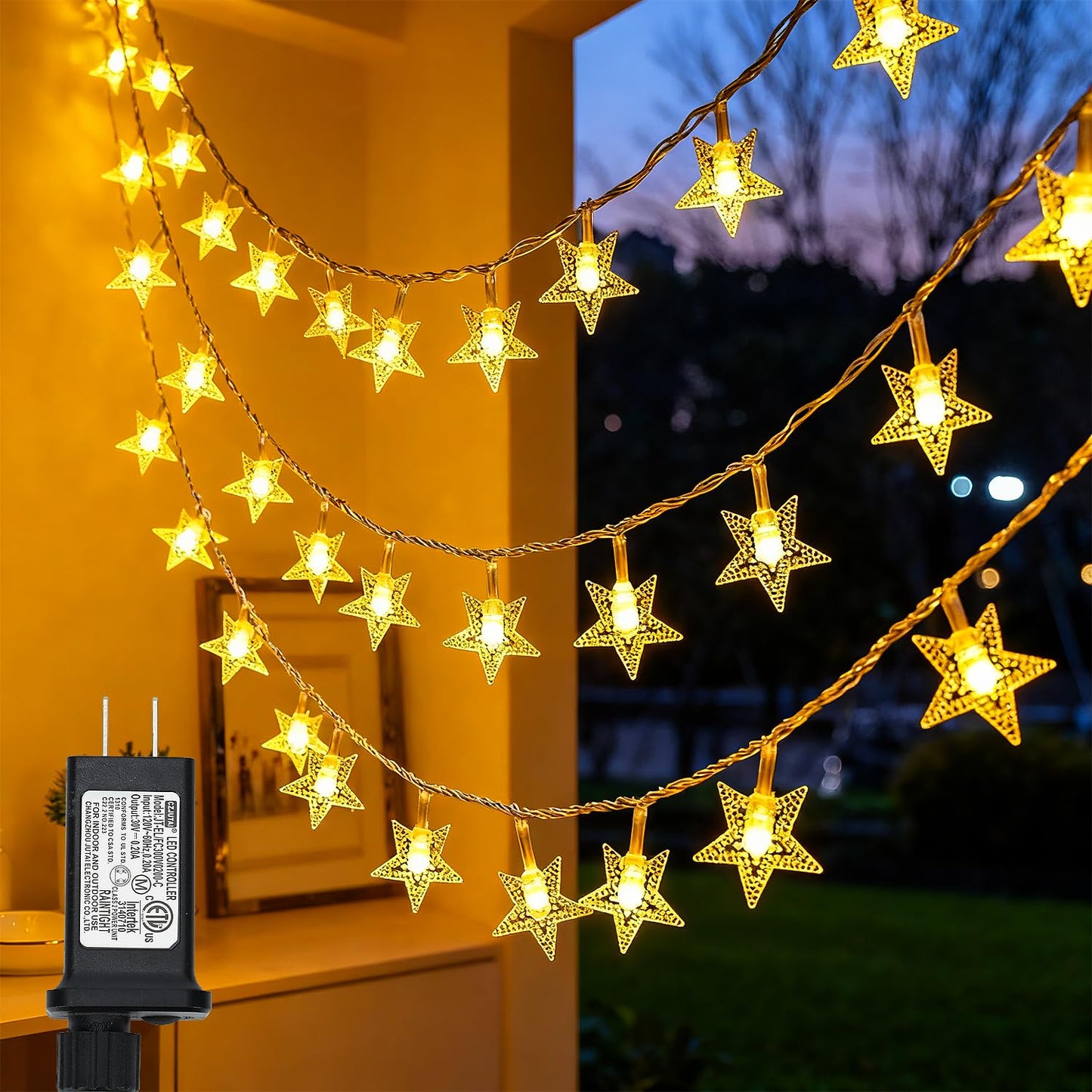 Twinkle Star 100 LED Star String Lights Plug in 33FT, Warm White