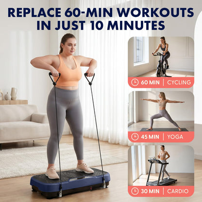 SQUATZ Vibration Plate Exercise Machine, Vibration Plate with Handles and 1-99 Speed Levels, 10 Preset Programs, Quiet Low-Impact Home Fitness Platform with Remote Control, Portable Design, Blue