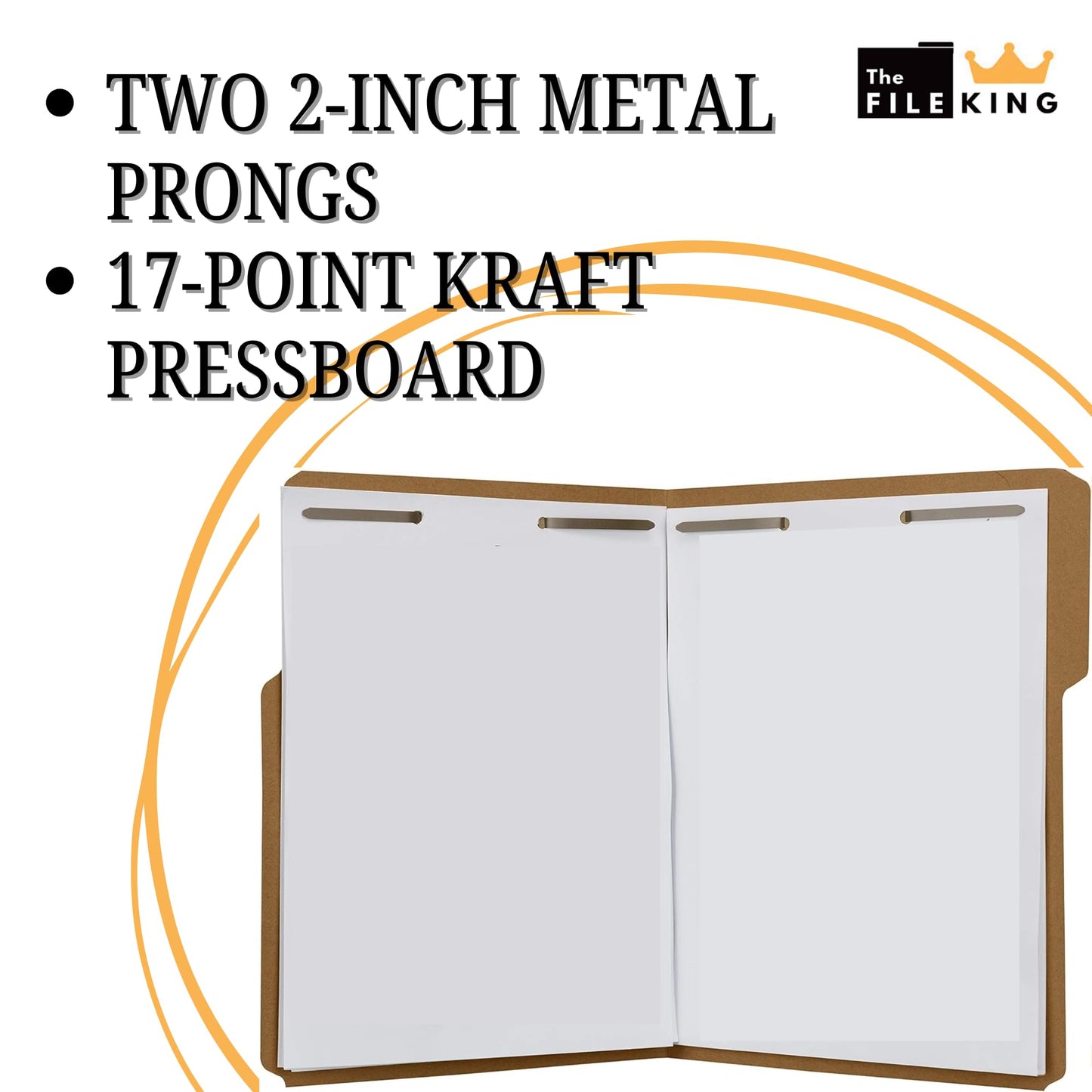 The File King Kraft File Folder with Dual 2" Fasteners | Letter Size - Box of 50 | 1/3 Top Tab | Heavyweight Filing Solution for Patient Charts, Legal Documents, Records | Made in USA