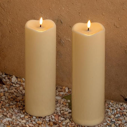 2pack 4"*12" Large Waterproof LED Battary Operated Candles with Remote, Flickering Pillar Electric Flameless Candles for Christmas, Outdoor Larterns,Ivory