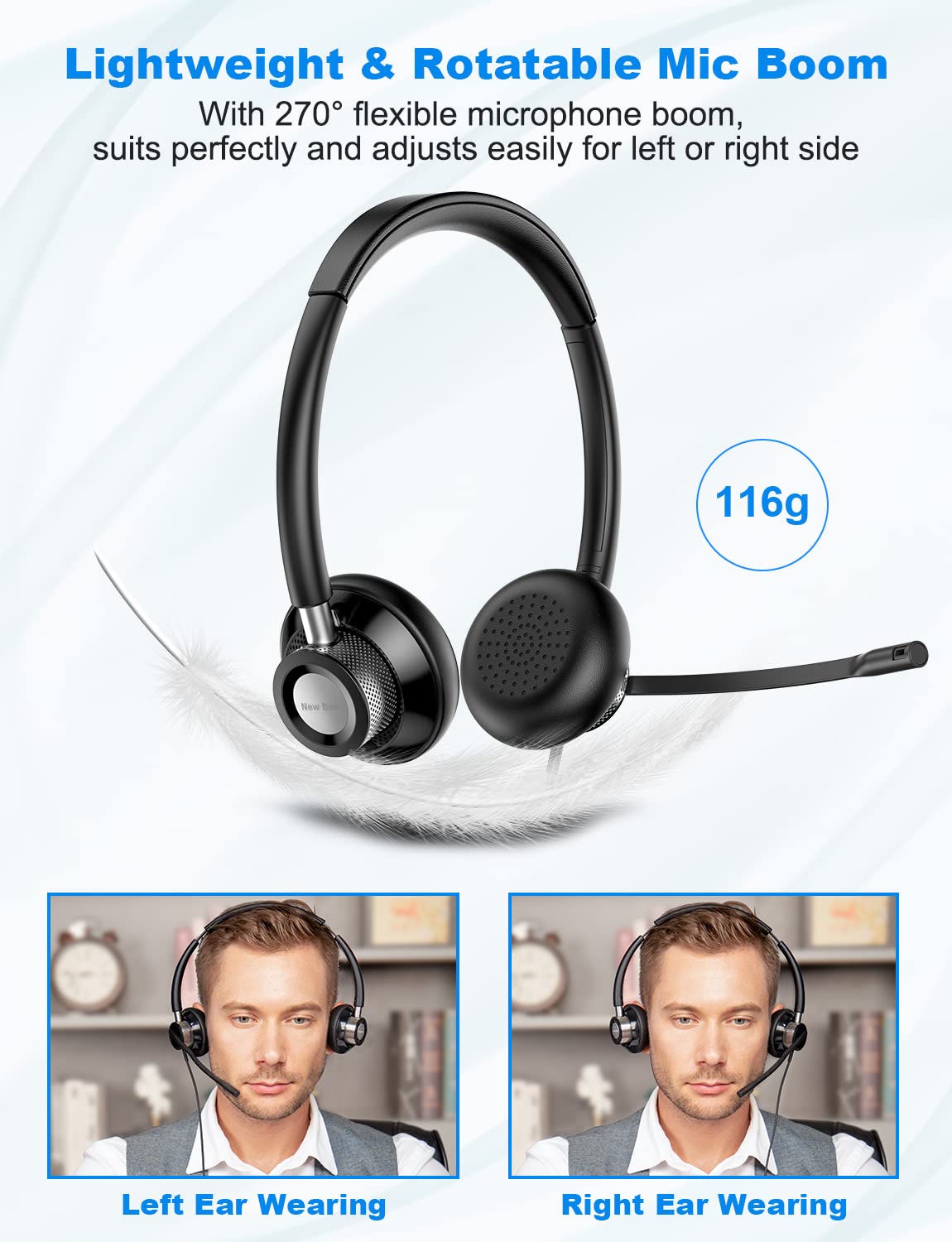 New Bee USB Headset with Microphone for PC, Computer Headset with in-line Mute Volume Control Wired Headset for Laptop, Skype, Zoom, Call Center, Meetings, Webinar, Home